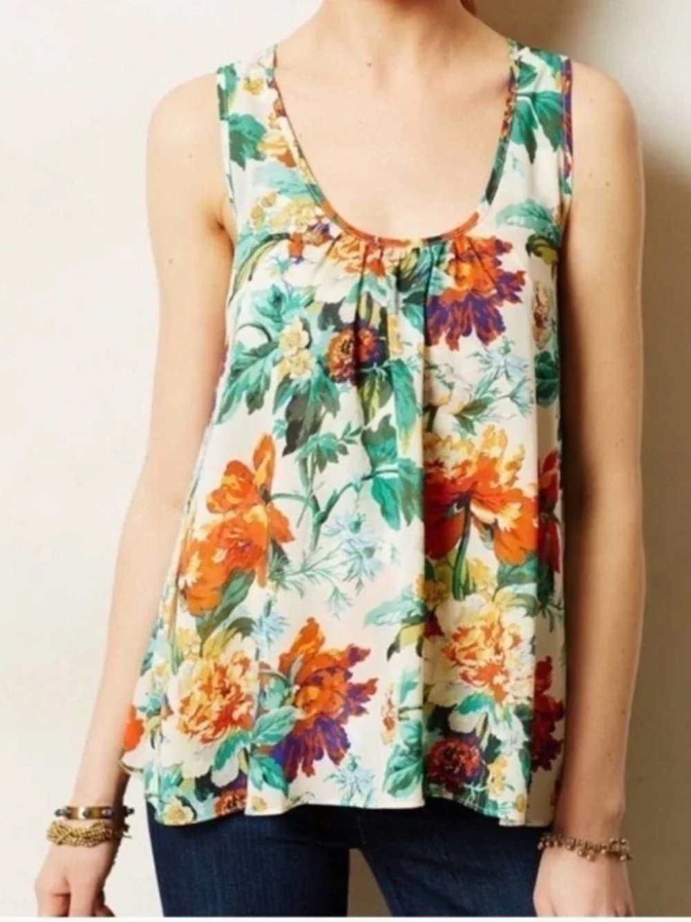 Anthropologie Meadow Rue Merlon Floral Boho Scoop Neck Sleeveless Swing Top